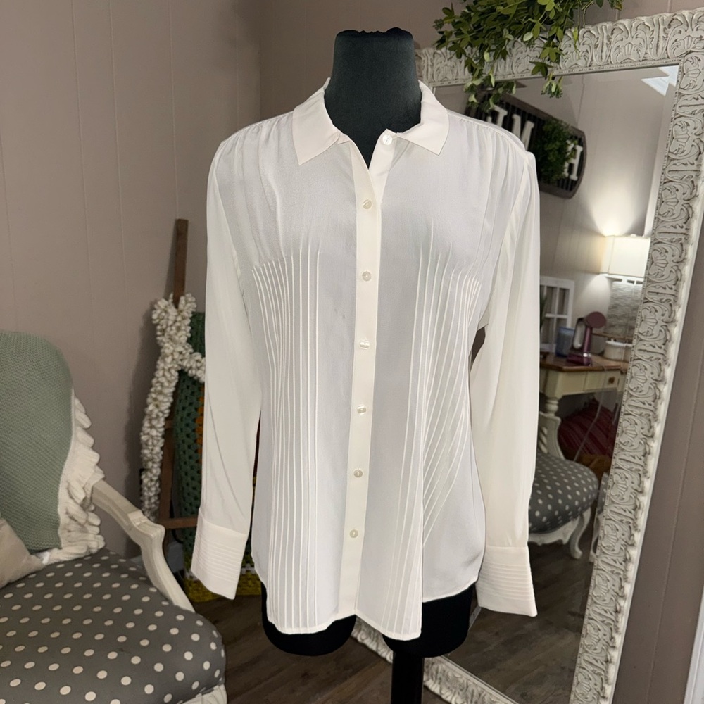 Pendleton • 100% Silk Pintuck Ivory Button Front … - image 1